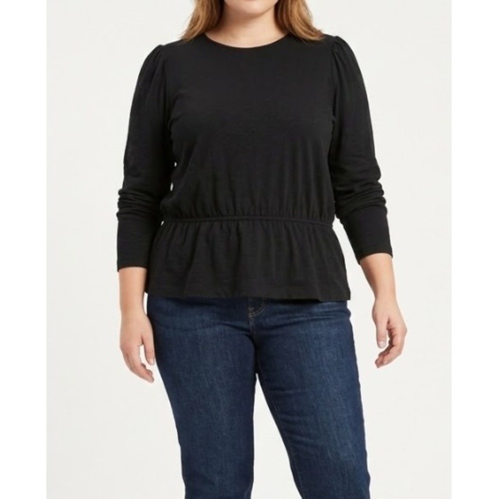 New Banana Republic Peplum Top XL Black Long Sleeve Stretch Soft Crew Neck